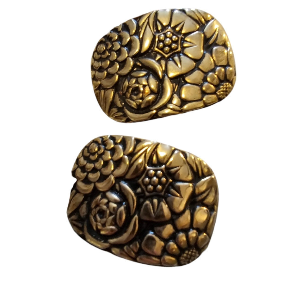 Vintage Floral Brass Clip-On Shoe Clips